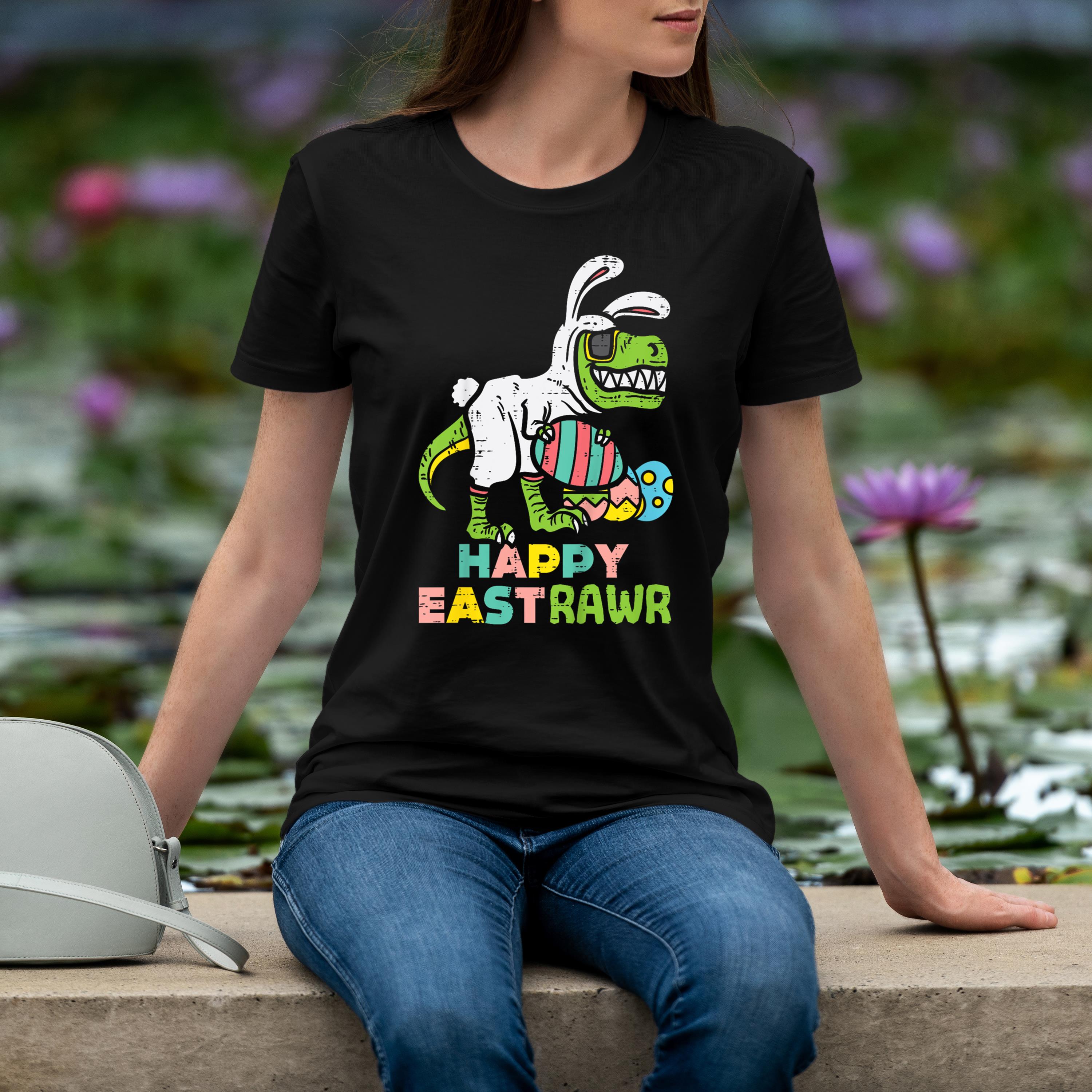 Happy Eastrawr Trex Easter Bunny Egg Funny Dinosaur Kids Shirt 